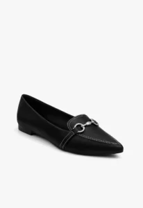 Sapatilha feminina bico fino preto 1 sapatilha feminina com bico fino preto e horsebit prata